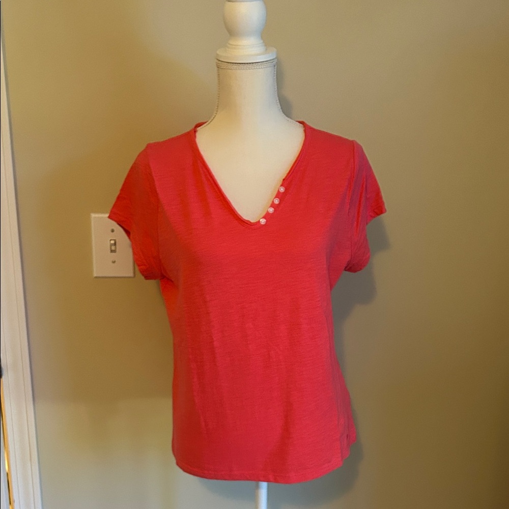 DKNY Short Sleeve V-Neck Top - Coral
